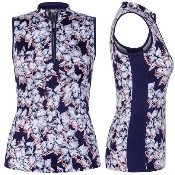 TAIL Golf Blue Floral Print Mock Neck Sleeveless Top Small - Picture 1 of 9